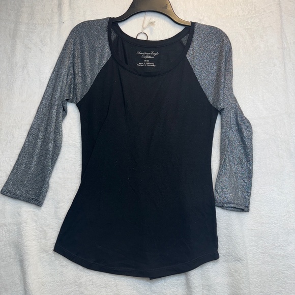 American Eagle Shirt Womens Medium Black Silver Long Sleeve Soft - Picture 1 of 5